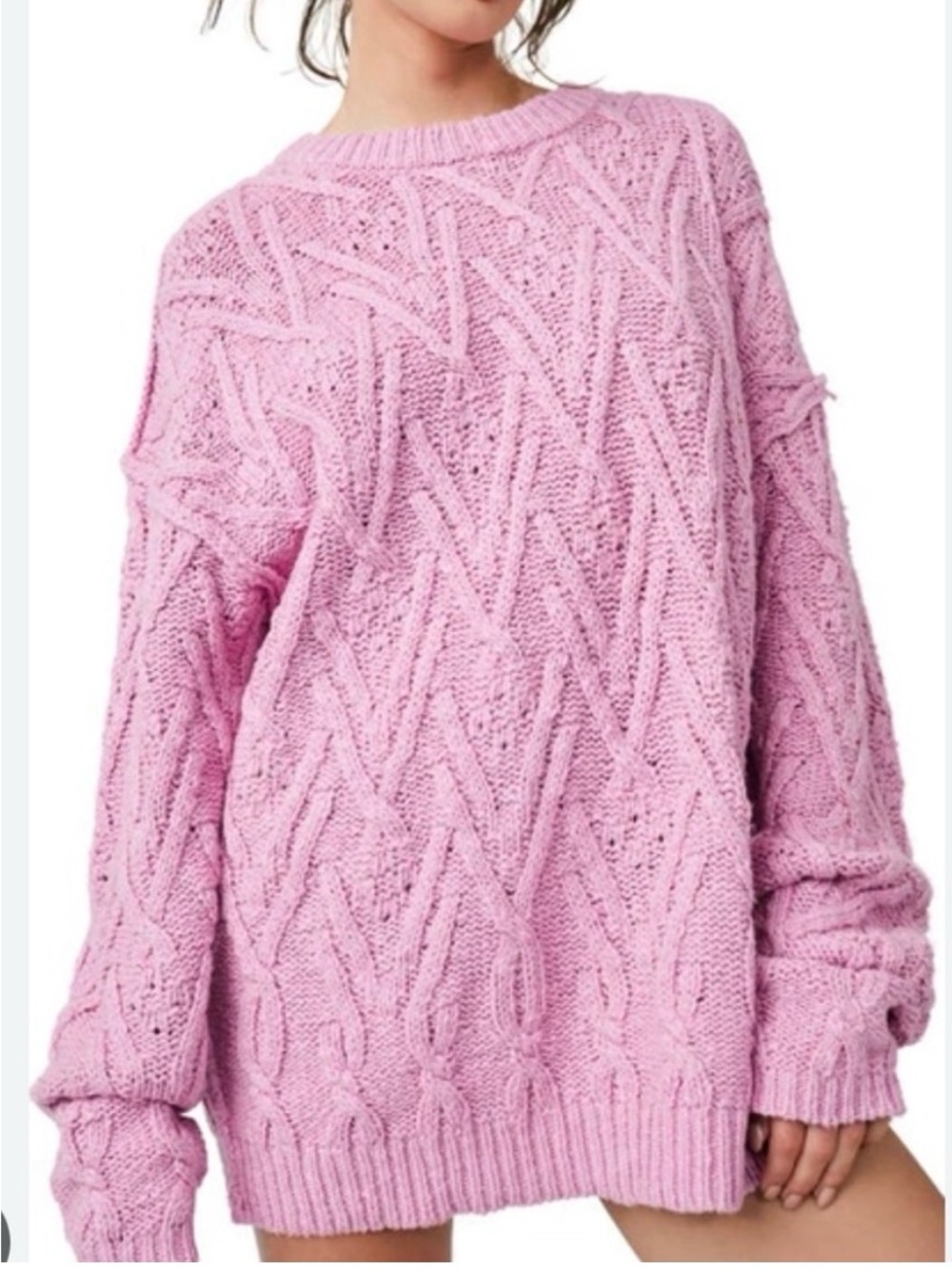 Free people isla cable stitch tunic sweater - pink frosting